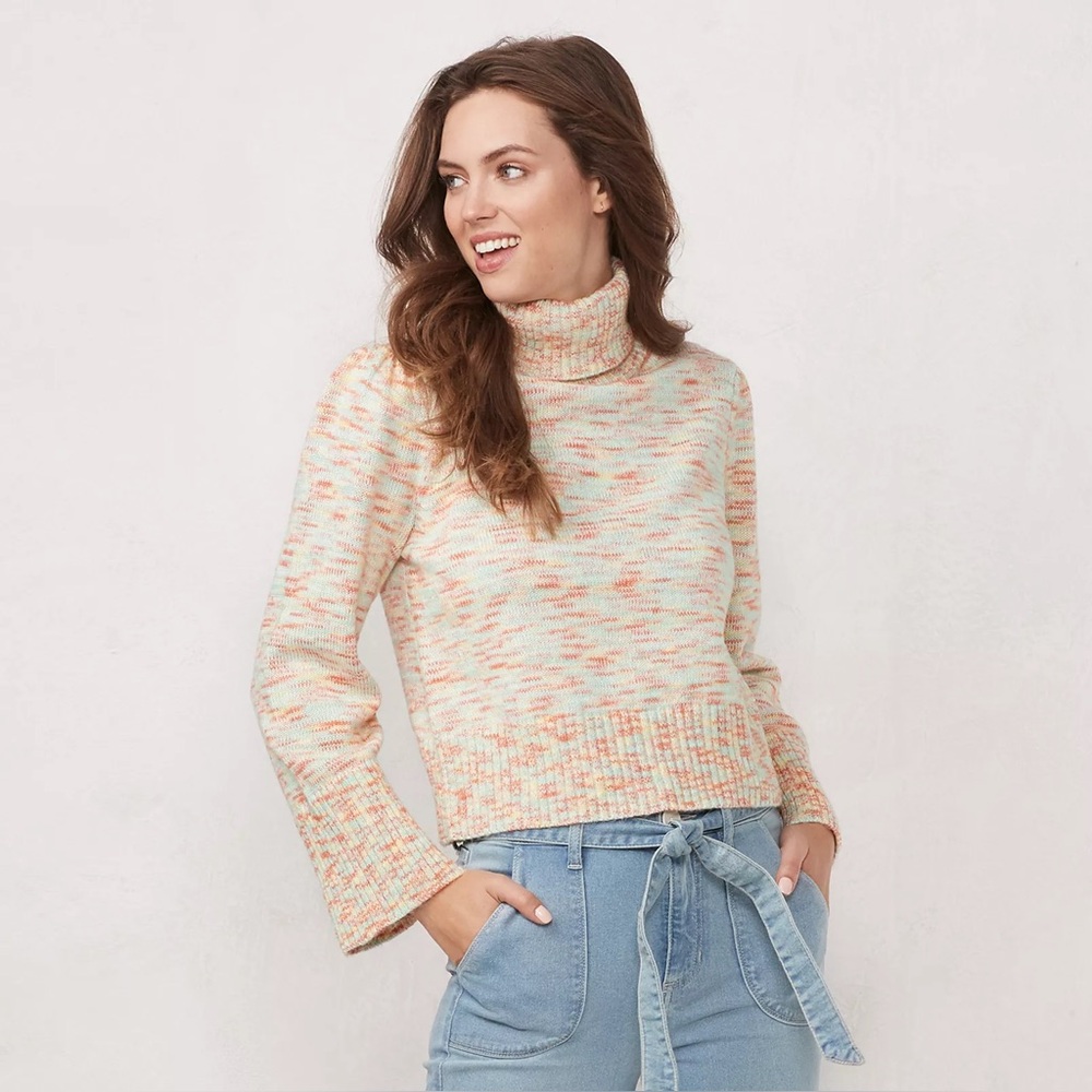 Women's LC Lauren Conrad Bell Sleeve Turtleneck Sweater Size XXL Rainbow